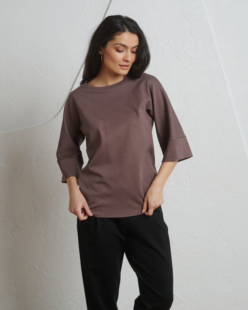 Smooth Moves Sweater-Blouse in Mocha Brown