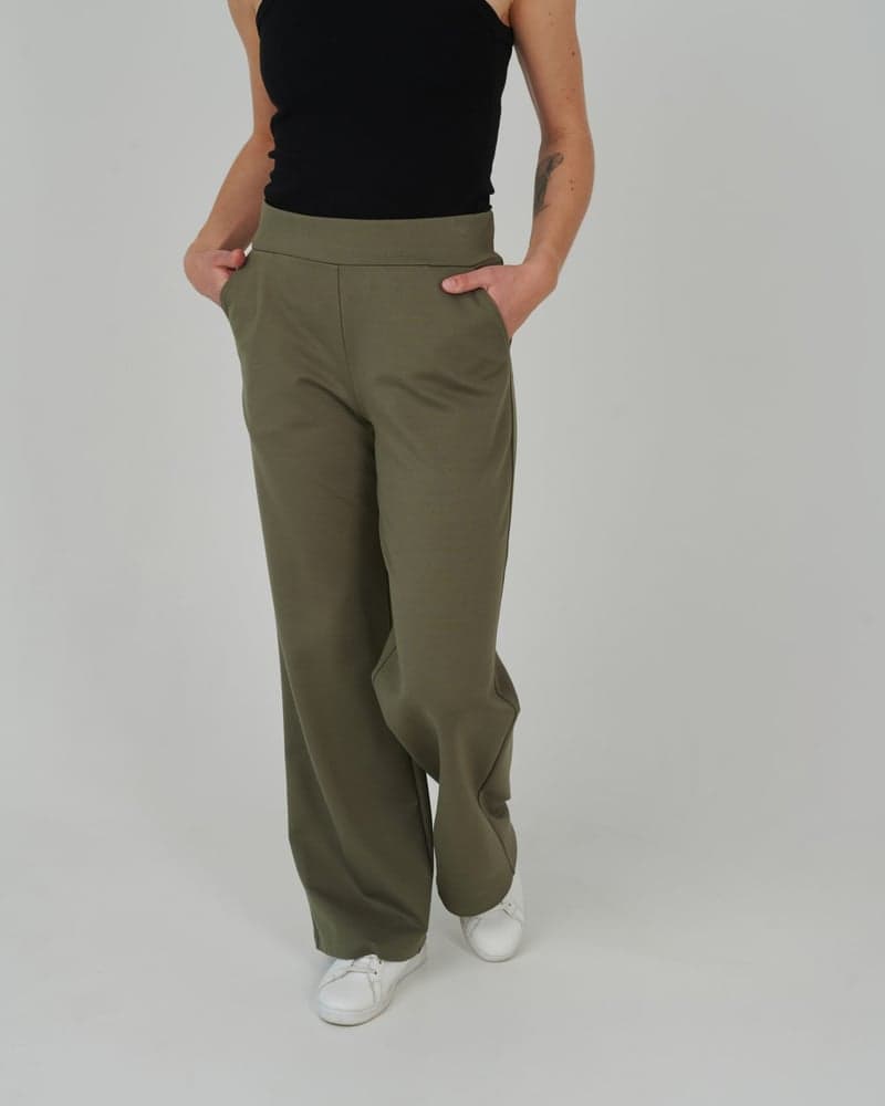 Khakirohelised püksid Sleeky Wide Chic