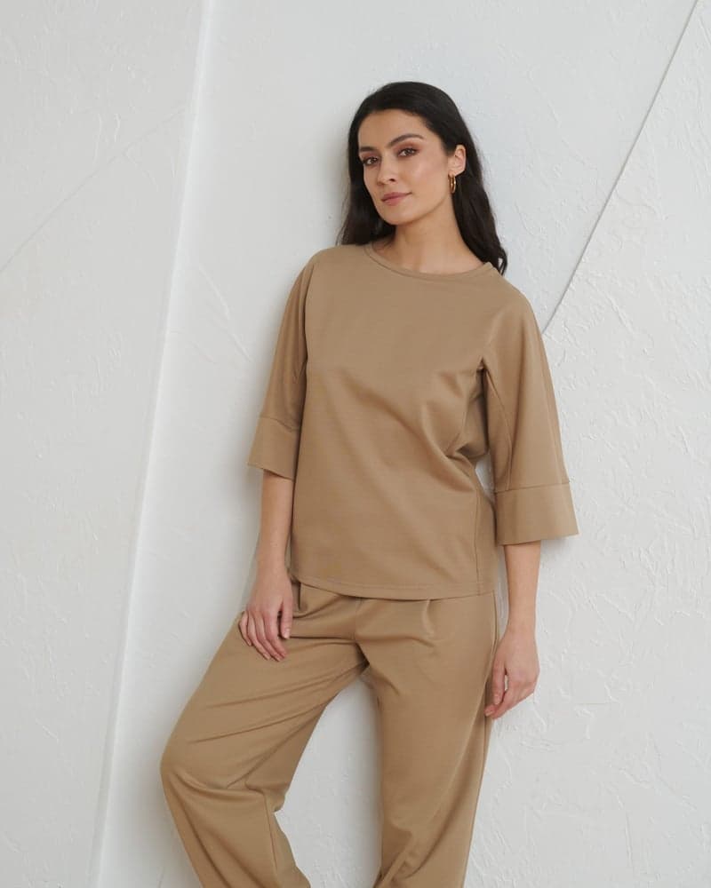 Smooth Moves Sweater-Blouse in Camel