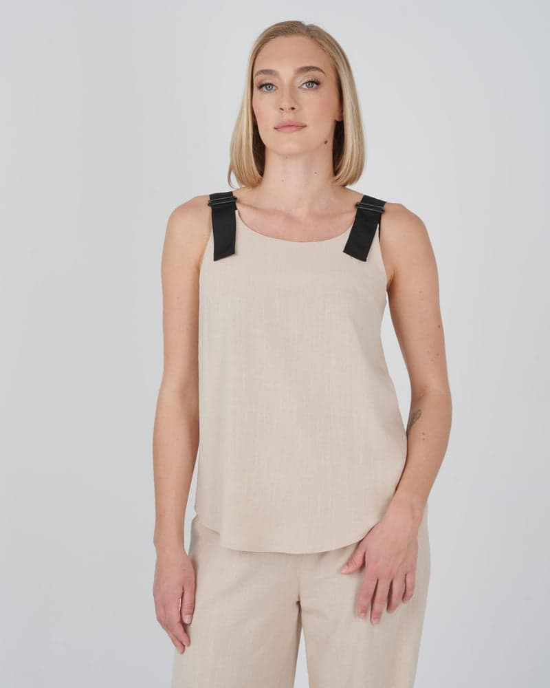 Buckle Up Top in Beige