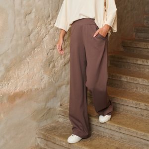 Pruunid püksid Sleeky Wide Chic