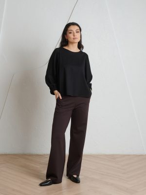 Tumepruunid püksid Sleeky Wide Chic